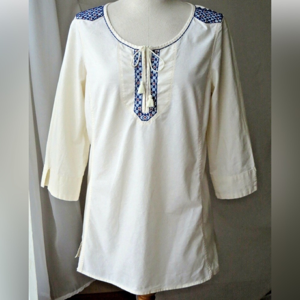 Eddie Bauer long embroidery tunic shirt top women sz XL tall vintage